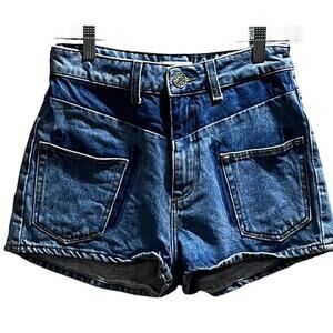 Sandro Paris Designer Two-Toned Denim Shorts Visible Front Pockets Sz 38/US SM
